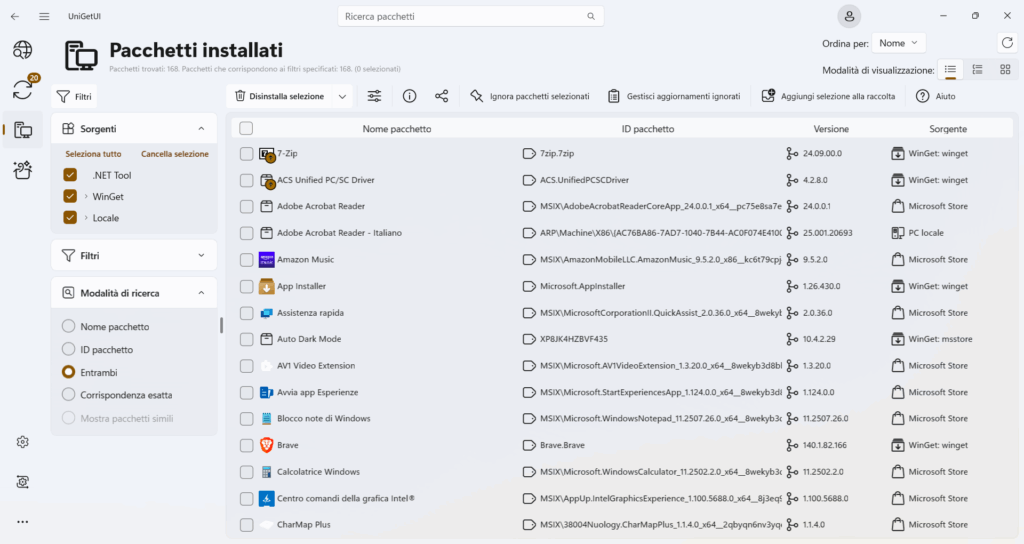Screenshot UniGetUI numero 1